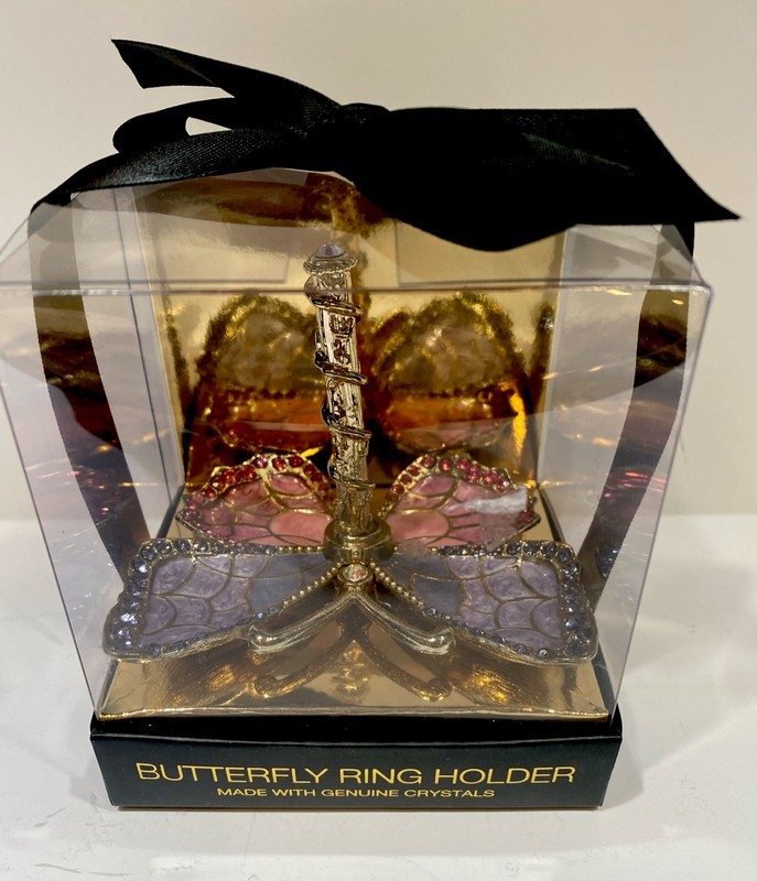 Elegant Butterfly Ring Holder Jewelry Dish Enamel Crystals By Sicura 3.5x3.25x2.