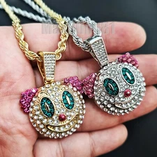 Hip Hop Iced Lab Diamond Clown Mask Pendant & 24" Rope Chain Fashion Necklace