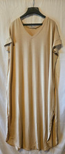 Zenana Stretch Jersey Short Sleeve V- Neck Maxi Tee Shirt Dress Beige. 3 X