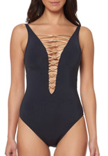 Bleu Rod Beattie Womens Black Tiered Knots One Piece Swimsuit Size 4 L5549