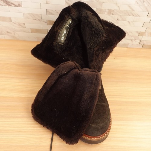 Black Fleece Shearling Boots Women 8 STUART WEITZMAN Combat Velvet Lug Sole Luge - Picture 4 of 15