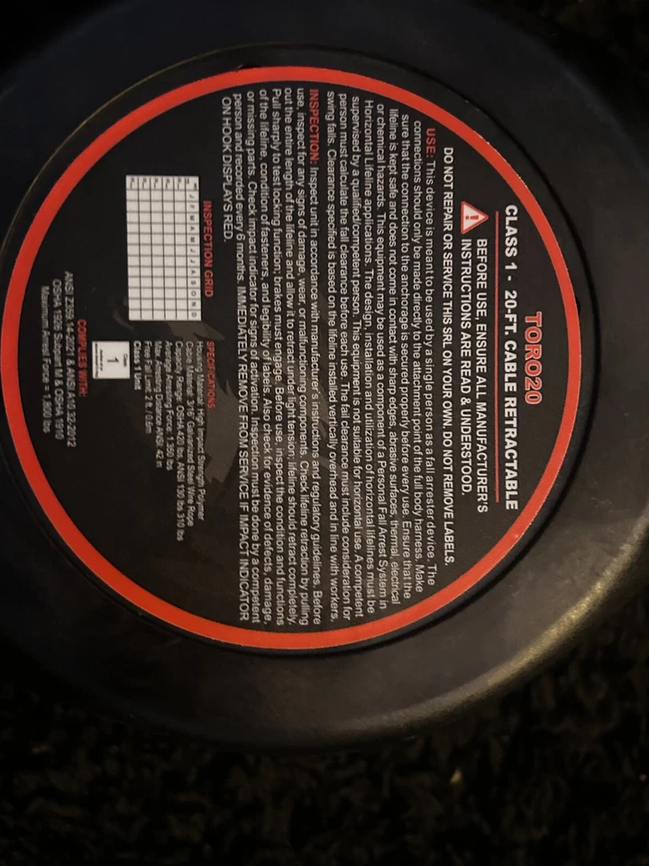 Cable de vida retráctil El Toro Heavy Duty Clase 1 20 ft - NUEVO (3 disponibles) Foto 3 de 3