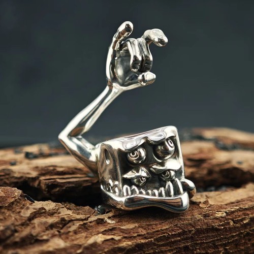 Retro Silver Bronze Motorcycle Personalized Dice Demon Skull Pendant - Picture 4 of 7