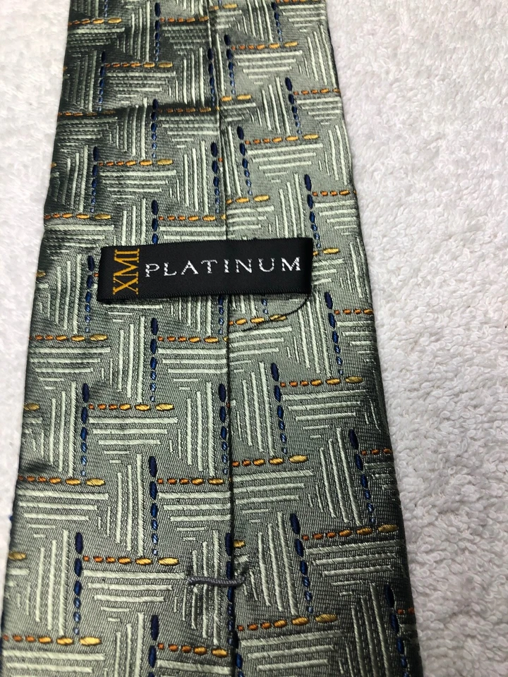 CORBATA XMI PLATINO HOMBRE VERDE CON DORADO AZUL 4 X 61 Foto 4 de 4