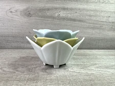 Unbranded Lot Of 3 Lotus Flower Rice Bowls White Blue Yellow Porcelain