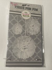 Set Of 3 White Paper Tissue Pom Pom Banquet, Party, Wedding 8  , 12  , 15  New
