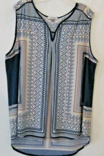 ROZ & ALI~Womens Size XL~Multicolor Geo Print~Pleated~Sleeveless Shirt~Spandex