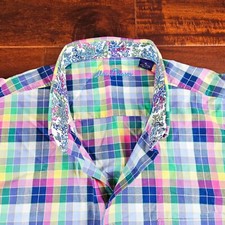 Alan Flusser Purple Pink Blue Plaid Button Up Long Sleeve Classic Shirt Size XL