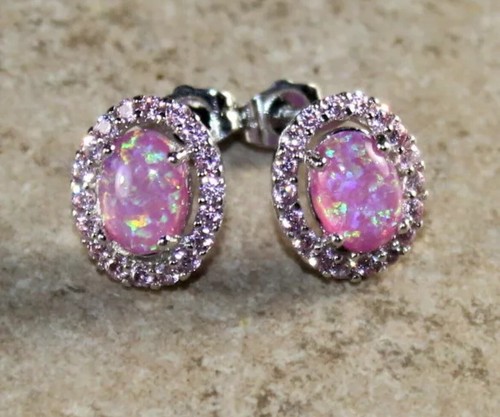 DEAL Elegant Pink Fire Opal Cross Necklace, Pink Tourm Earrings, & Ring Sz 7 Set - Picture 3 of 6