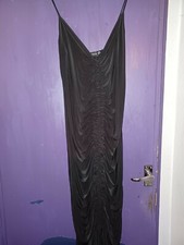 PRETTY LITTLE THING BLACK RUCHED FUGURE HUGGING STRAPPY DRESS SIZE 16..BNWT