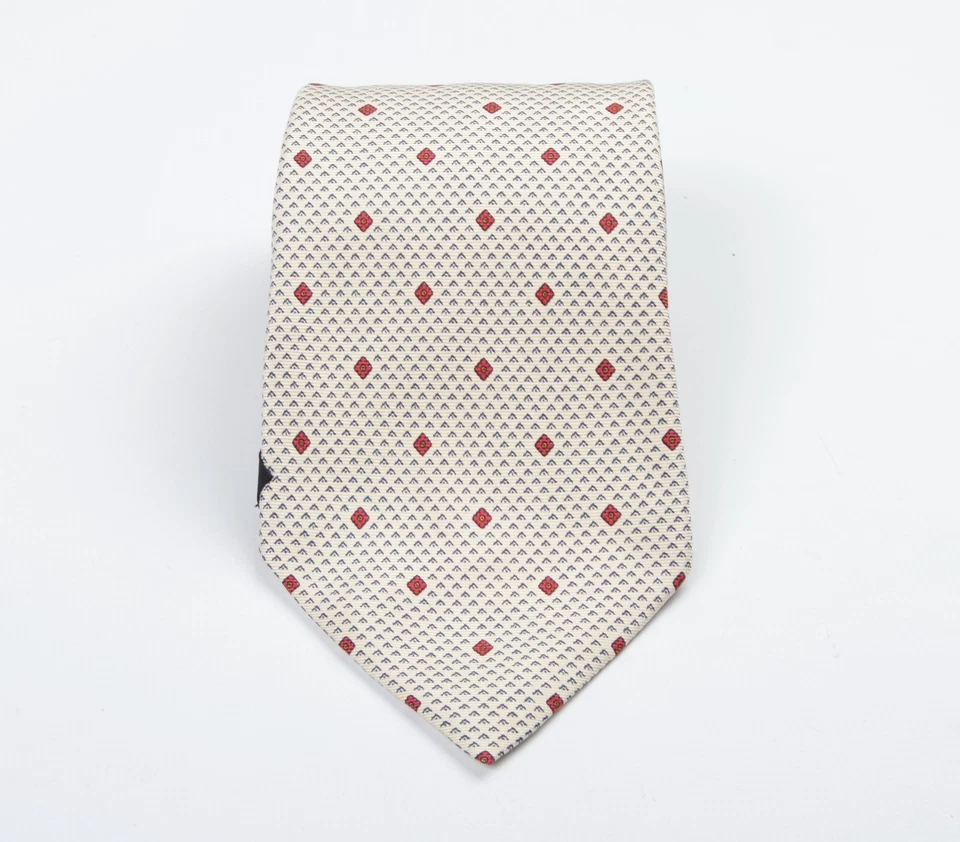 KITON NAPOLI Ivory/Red/Blue Flower Geometic Silk Tie 60.2"x4" Made in Italy Foto 2 de 4