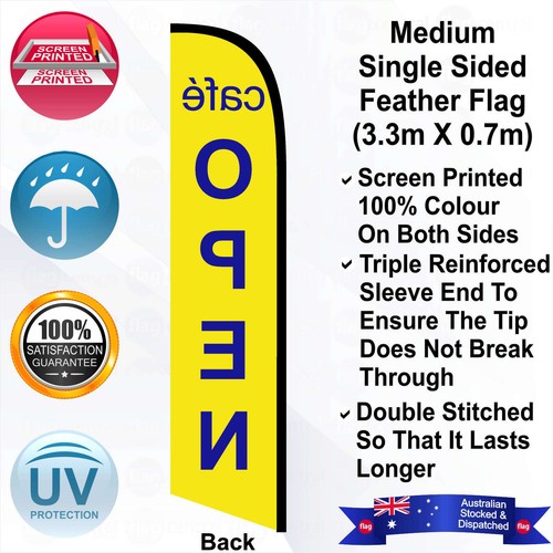 CAFE OPEN Yellow 4m Feather Flag/Banner Kit with Spike *Outdoor *Swooper - Picture 3 of 10