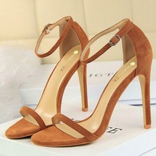 Women Suede Ankle Strap Stiletto High Heel Sandals Evening Party Dress Shoes