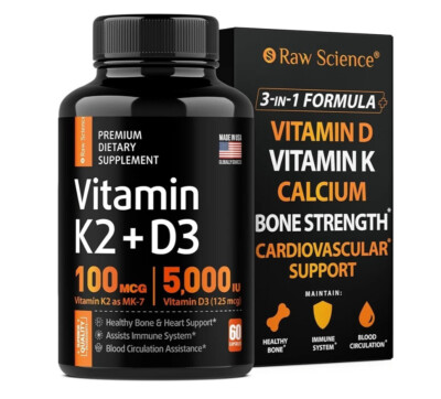 S Raw Science Vitamin D3 K2 Calcium Supplement - Vitamin D 5000 IU + Vitamin K2