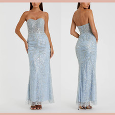 NWT $698 MAC DUGGAL [ 2 ] 20544 Strapless Embellished Trumpet Gown Blue #J971