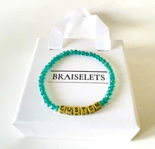 Personalized Name Bracelet 4mm Teal Beads Gold Letters For Women Dainty Jewelry