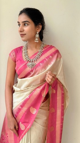 South Indian Saree Blouse Bridal Banarasi Silk Saree Bollywood Party Wedding New - Picture 3 of 5