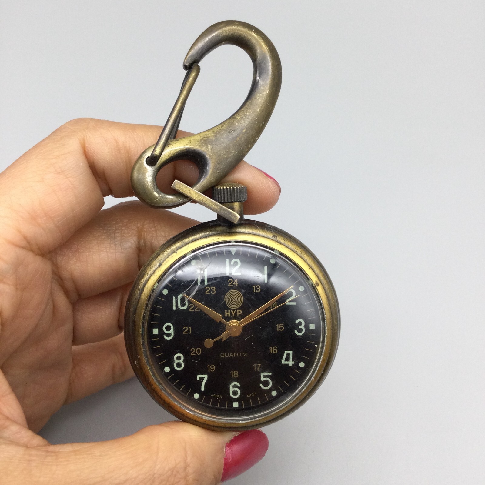 Vintage HYP Pocket Watch Black Dial Gold Tone 50mm Carabiner eBay