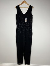 Fab BNWT Marks and Spencer UK10 regular sequinned jumpsuit black chiffon lined