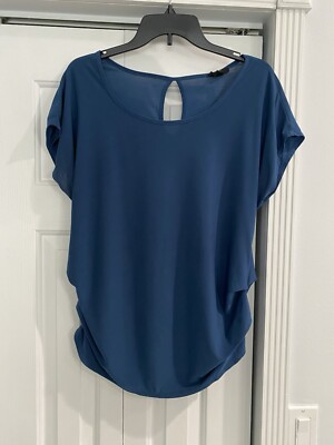 Mine Cap Sleeve Blouse Scrunch Sides Smokey Blue Size L