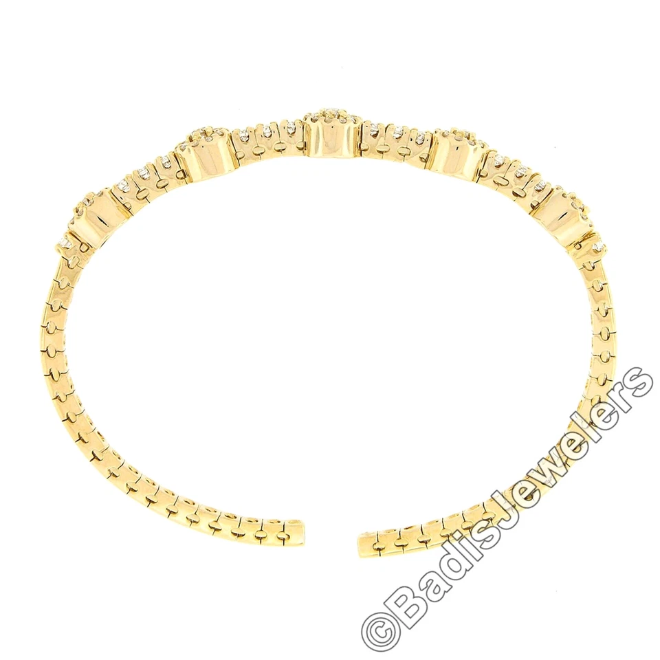 Brazalete Flexible Oro Amarillo 14k 2.37ct Diamante Redondo Racimo Flor 6.25" Foto 4 de 4
