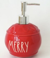 Rae Dunn MERRY Red Christmas Ornament Soap Ceramic Pump Lotion Dispenser