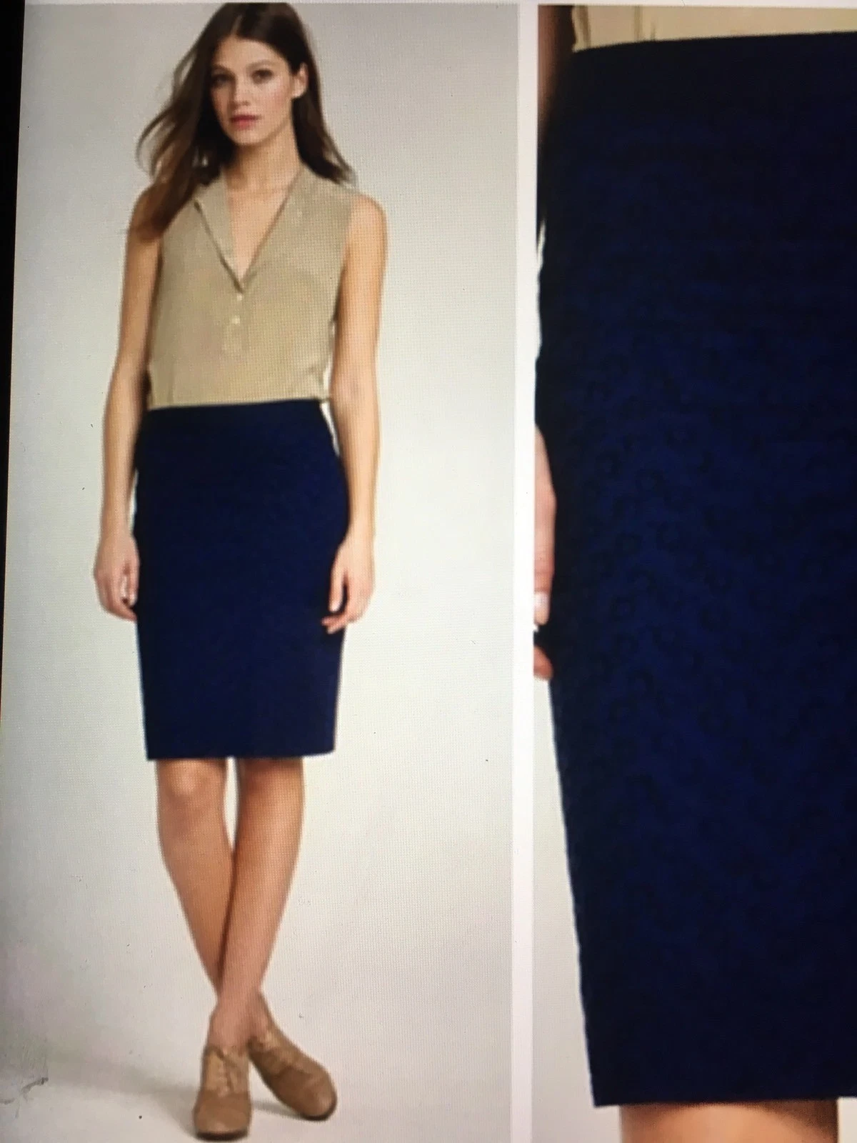 J. Crew Navy Lined Pencil Cotton Skirt Sz.2, S-NWT