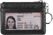 Women Genuine Leather Keychain Zipper Change Wallet Small Mini Pocket Black 