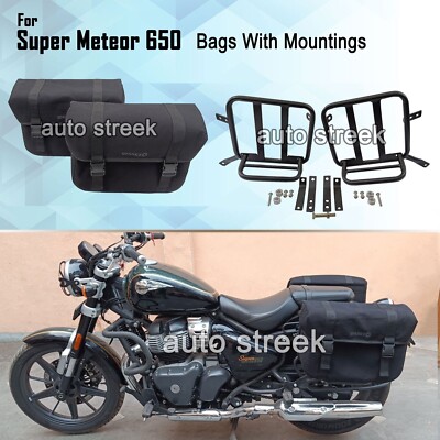 Fit For Royal Enfield Super Meteor 650 schwarze Canvas-Gepäcktaschen mit Montage