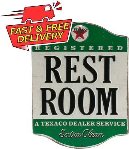 Texaco Restroom Embossed Metal Sign - Vintage Texaco Restroom Sign for Bathroom