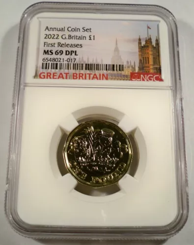 2022 GREAT BRITAIN NGC MS 69 DPL ONE POUND DEEP PROOF LIKE 12 SIDED BI-METAL