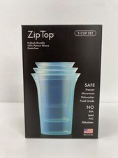 Zip Top 3 Cup set Reusable 100% Platinum Silicone Food Containers Clear Blue
