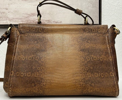 Brahmin Oxford Flap Turn Lock Embossed Brown Leather Satchel Crossbody Purse - Picture 2 of 24