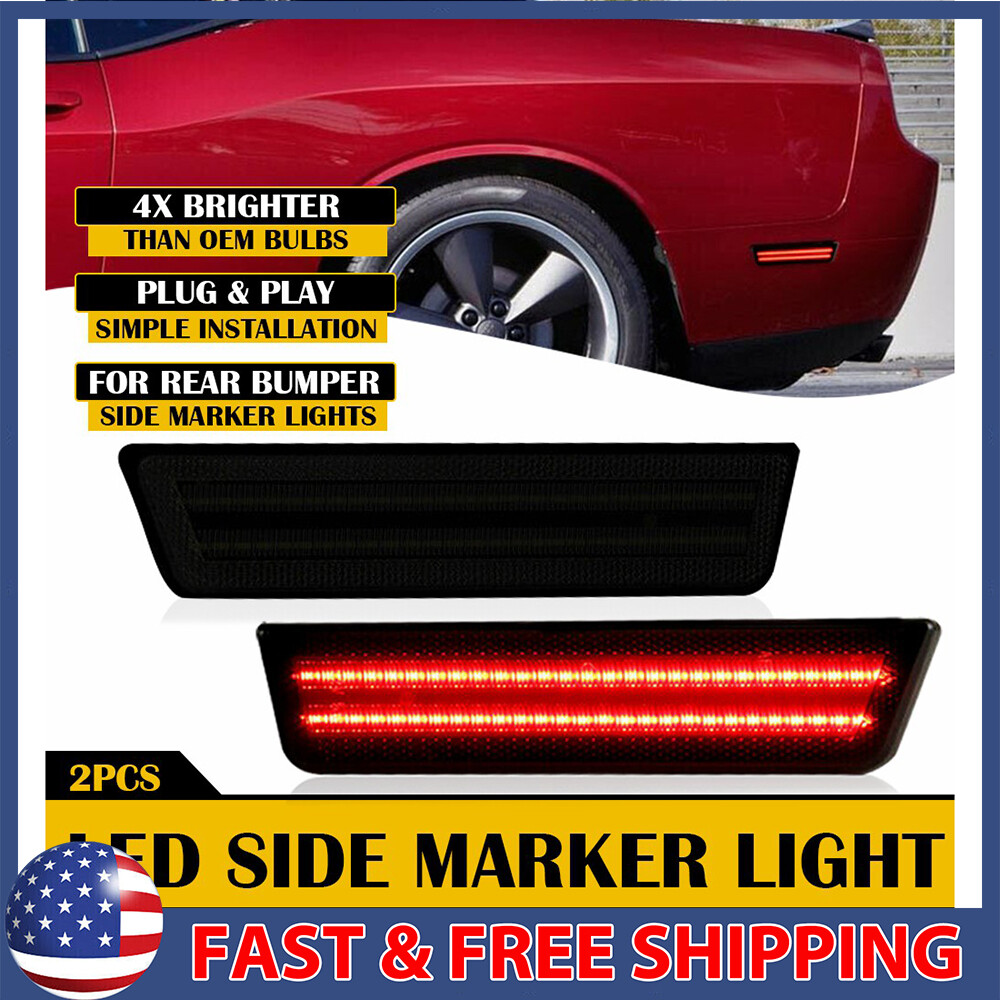 08-14 Dodge Challenger Red Smoke LED Rear Bumper Side Marker Lights Pair