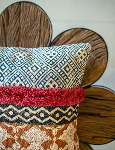 Boho Embroidered Throw Pillow Cover - 18x18” Handmade Cotton Cushion - Picture 5 of 6