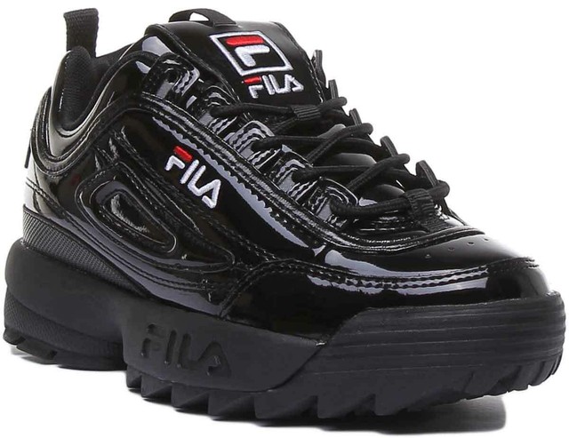 Fila Disruptor P Womens Chunky Platform Sneakers In Shiny Black UK ...