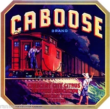 Crescent City Florida Caboose Train Orange Citrus Fruit Crate Label Art Print