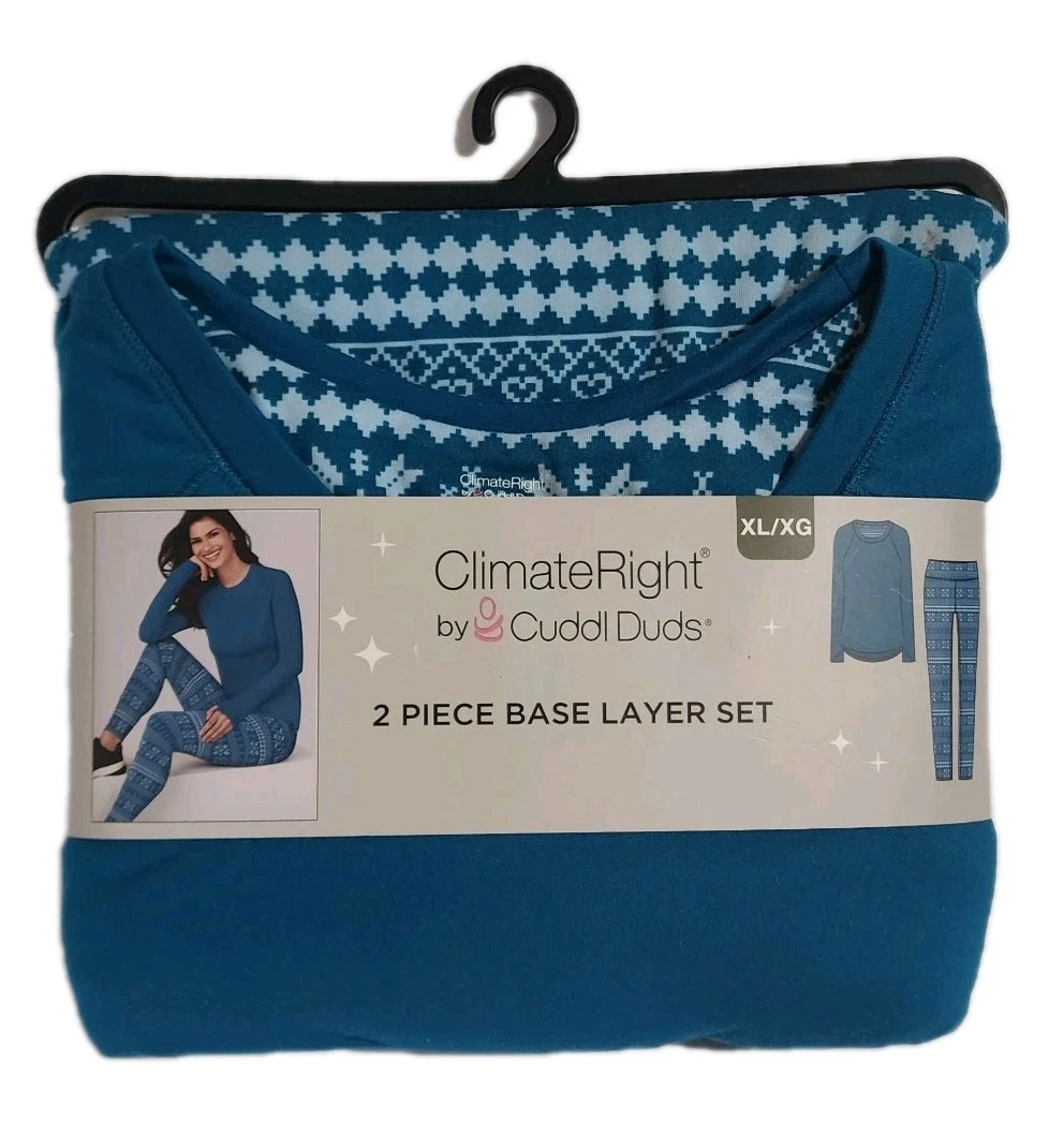 NWT Climate Right Cuddl Duds 2 Pc Base Layer Set Women's XL Teal Legging & Top