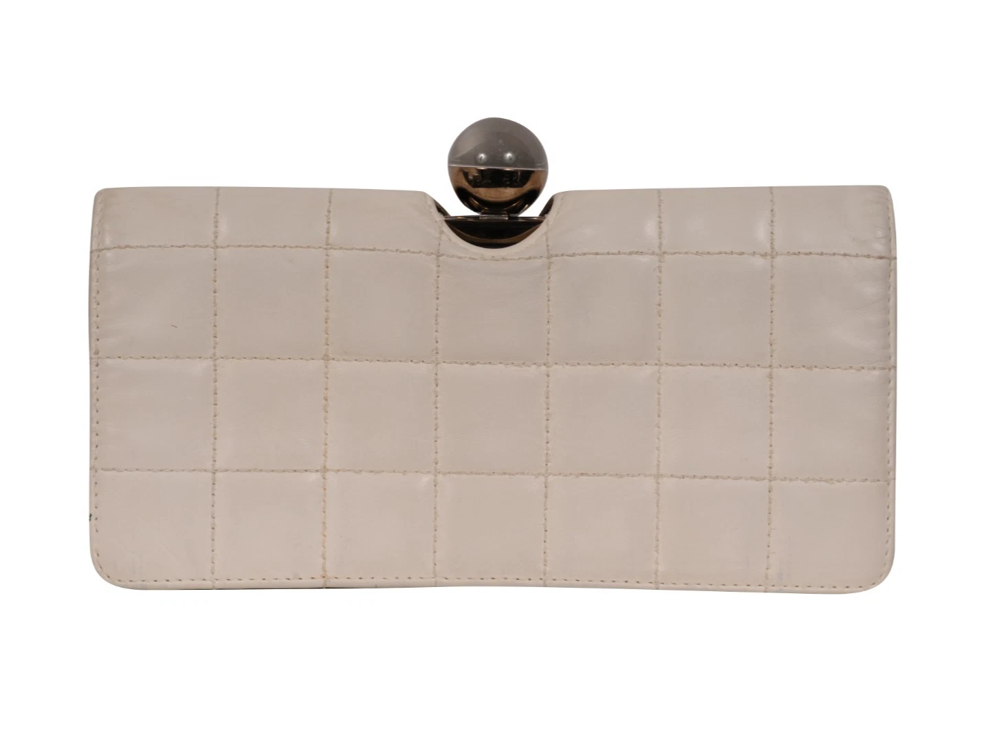 Pochette Chanel vintage sfera di cristallo trapuntata pelle di agnello bianca nera