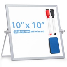 Small Dry Erase Board 10" X 10", Magnetic Whiteboard with Stand, Silver