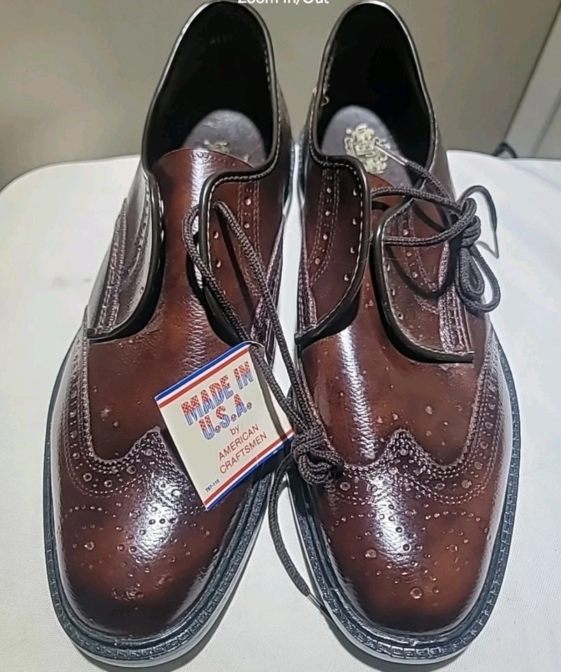 Zapatos de vestir Oxford vintage JB de cuero marrón con punta de ala para hombre talla 12W hechos en EE. UU. NUEVOS CON ETIQUETAS Foto 3 de 4