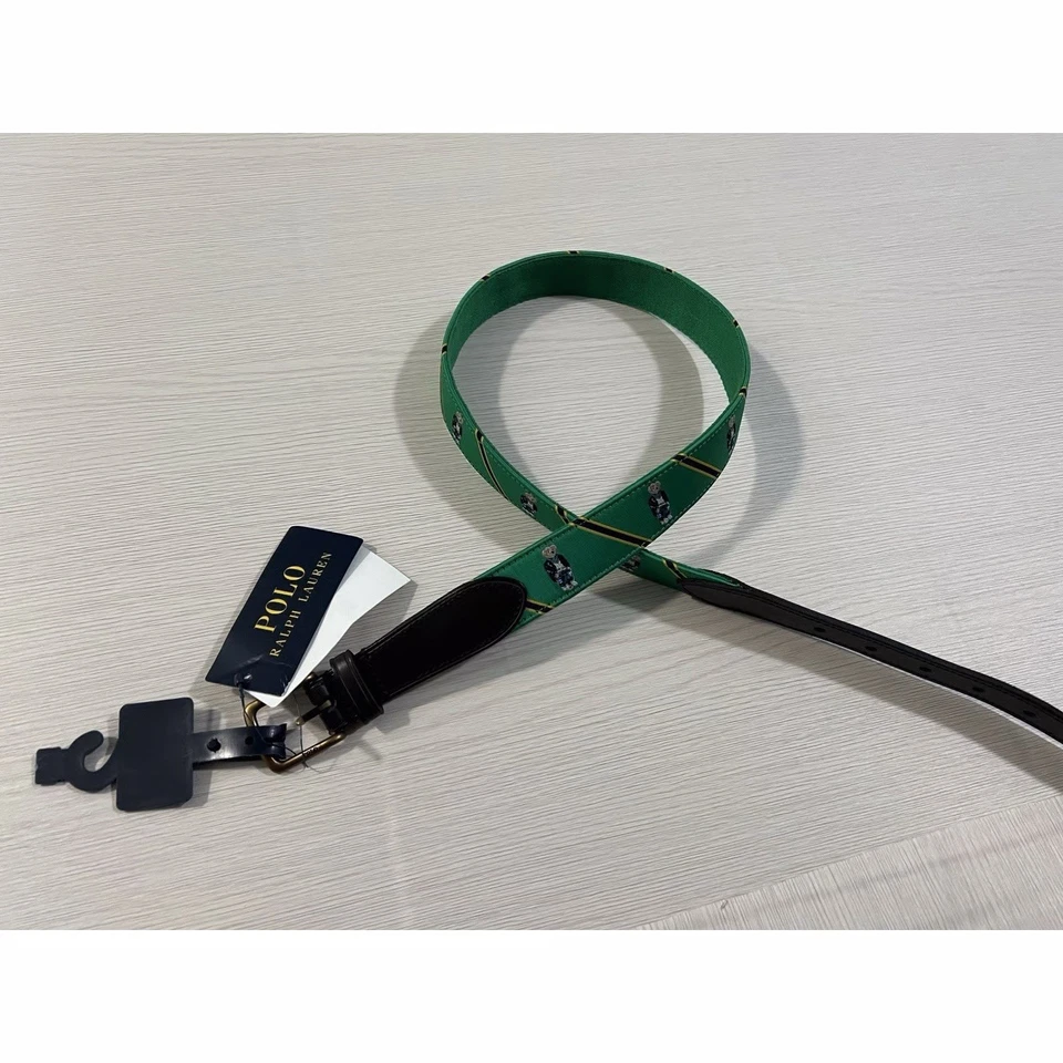 Ralph Lauren мужской зеленый поло медведь коричневый кожаный лента ремень размер 42 новый с Ярлыками - Изображение 2 из 4