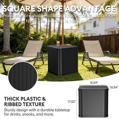 Umbrella Side Table with Umbrella Hole, 2-in-1 Outdoor Side Table