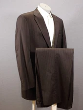 Austin Reed 2 Piece Suit Mens 2 Button Wool Brown Striped 44L Pleated 38" W USA