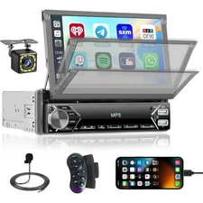  Hikity Single Din Car Stereo Carplay Android Auto, 7 Inch Flip Out Touch Screen