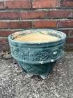 Vintage Large Painted Concrete Planter With Floral Design