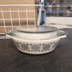 Vintage 1970’s Blue Chelsea Pyrex JAJ Glass Med Serving Dish With Glass Lid.PK