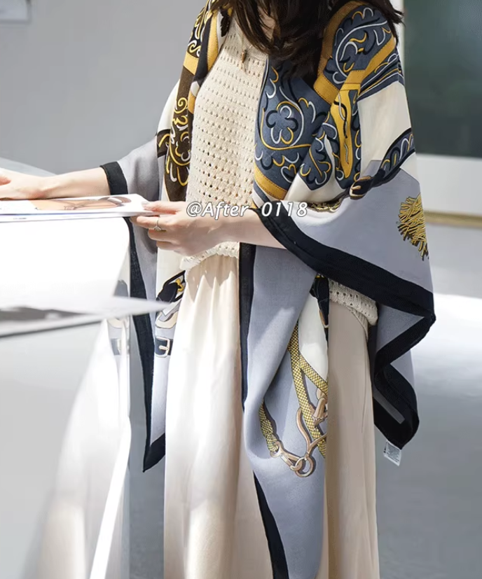 70% cashmere 30% silk black Plants double side printed square Wrap shawl 51''