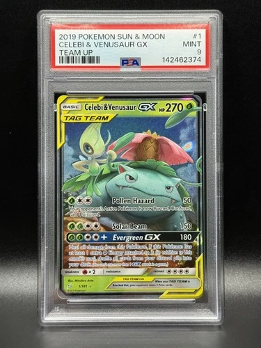 PSA 9 MINT Celebi & Venusaur GX 1 Team Up Pokemon Card