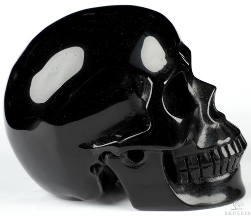 5.0" Black Obsidian Hand Carved Crystal Skull, Realistic, Crystal Healing - Picture 5 of 7